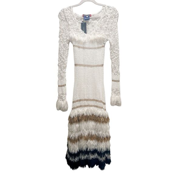 NWT Andreeva Brown Sundown Handmade Knit Midi Dress in Cream Multi Size M - Picture 6 of 13